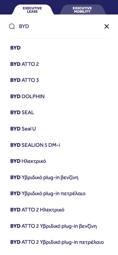 Executive Lease mobile search suggestions for BYD models