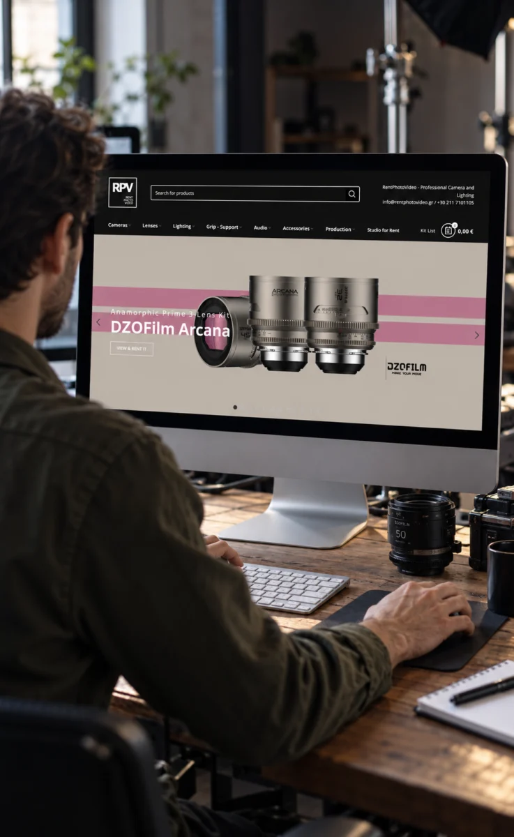 Browsing Rent Photo Video on a studio computer