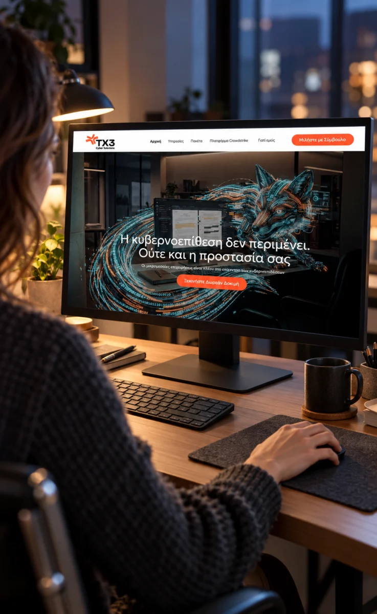 Browsing TX3 Cyber Solutions on an office computer